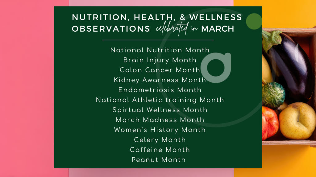 nutrition, health, and wellness observations in March
