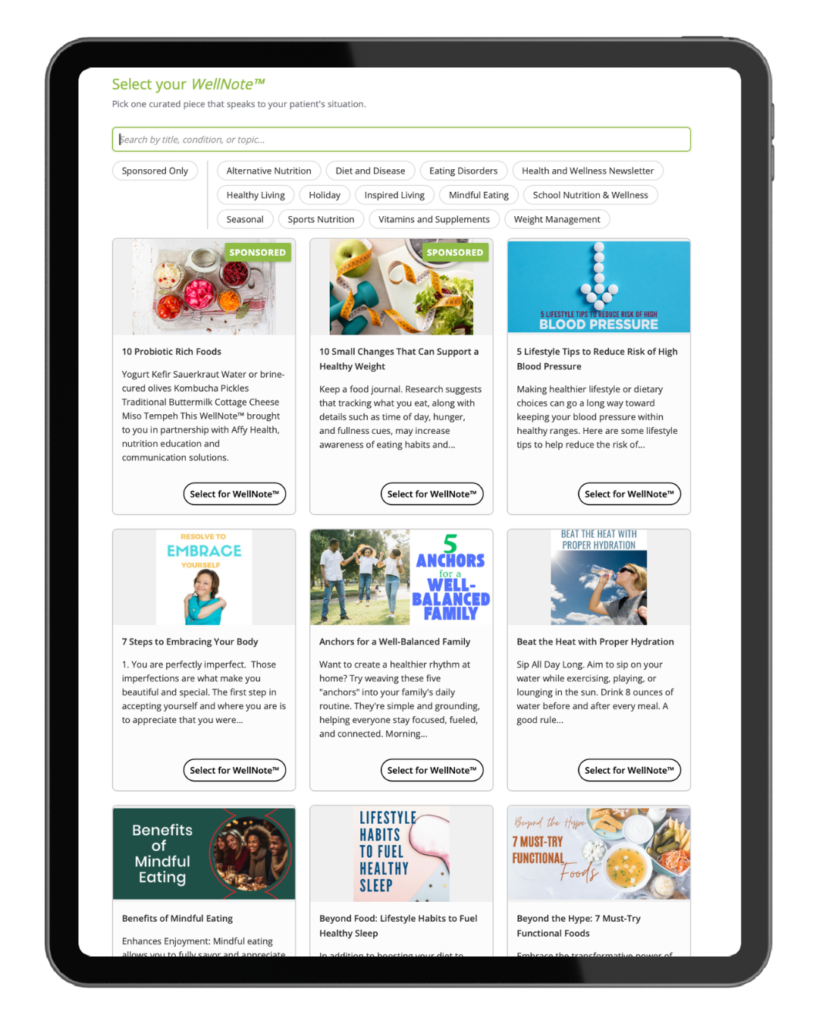 WellNote™ personalized handout solution created by a dietitian, for nutrition health and lifestyle medicine practitioners 